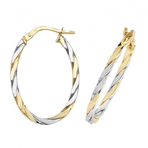 Boucles d'oreilles créoles ovales en or jaune et blanc 9 carats ER1041YW