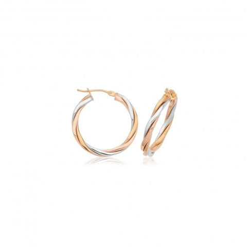 Boucles d'oreilles créoles 30 mm en or tricolore 9 carats ER1222