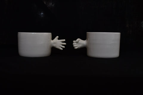 Gesture Ceramic Mug – Handmade Porcelain Coffee Cup (Rock-Paper- Scissors set)