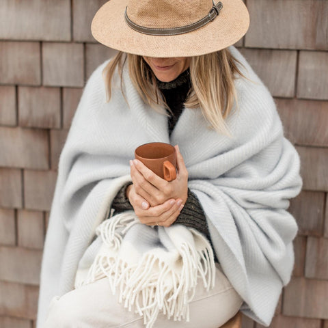 Herringbone Wool Picnic Blanket Gull Grey