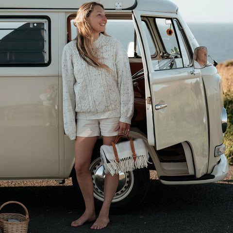 Herringbone Wool Picnic Blanket Gull Grey