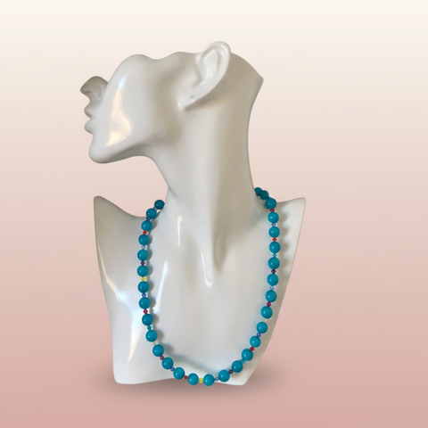 Collier de perles en quartz bleu et cristaux Swarovski