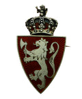 Antique Silver Pin Red Enamel Coat of Arms of Norway