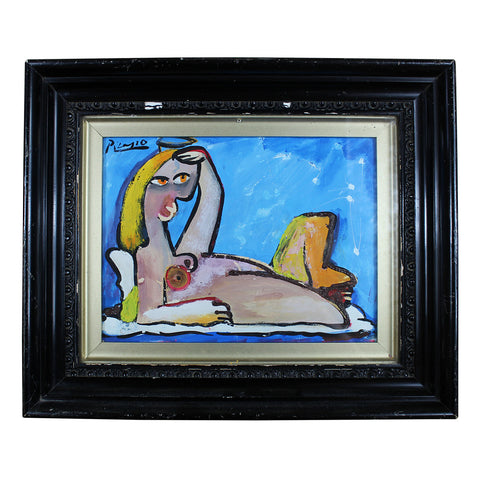 Antique, Early 20th Century Picasso Inspired Watercolour and Gouache Painting of Angel, Framed