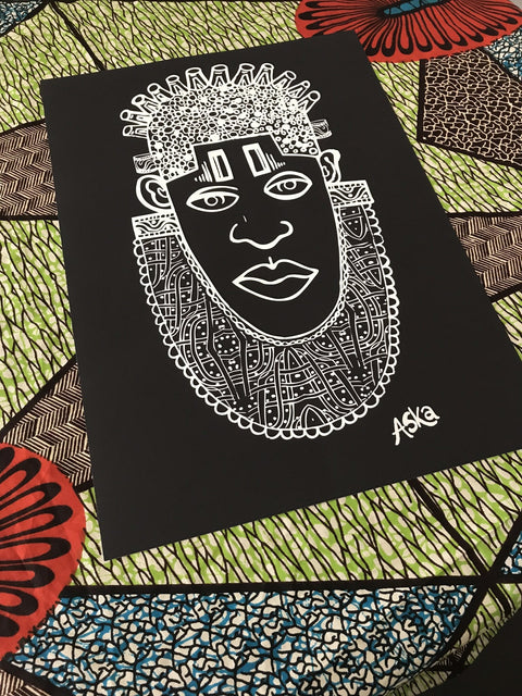 IDIA Antiker afrikanisch inspirierter A3-Giclée-Kunstdruck in Schwarz/Gold-Rahmen