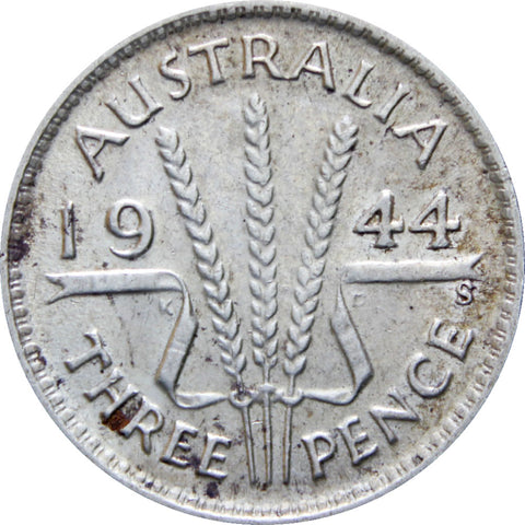 Australia 1944 3 Pence George VI Coin Silver