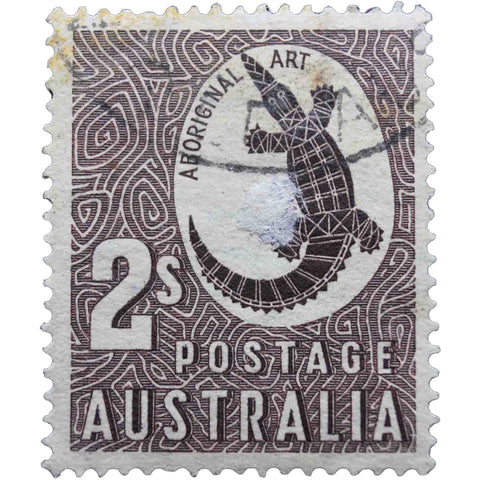 Australia 1948 2 s - Australian Shilling Used Postage Stamp Aboriginal art - Johnston's Crocodile