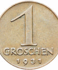 Austria 1931 1 Groschen Coin