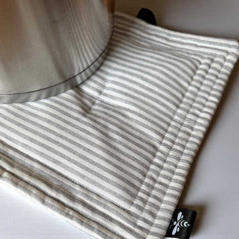 Linen Grey Striped Pot Holder