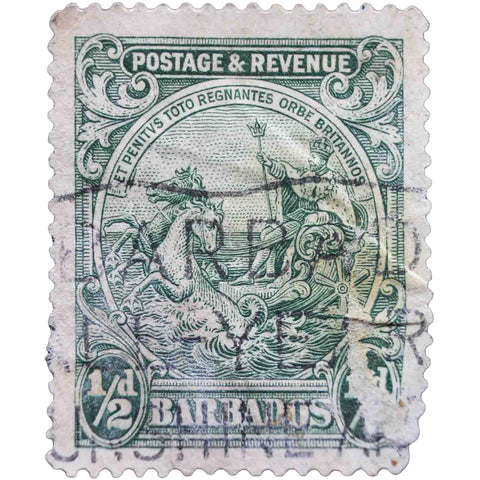 Barbados 1925 Half d - British Penny Used Postage Stamp Seal of the Colony