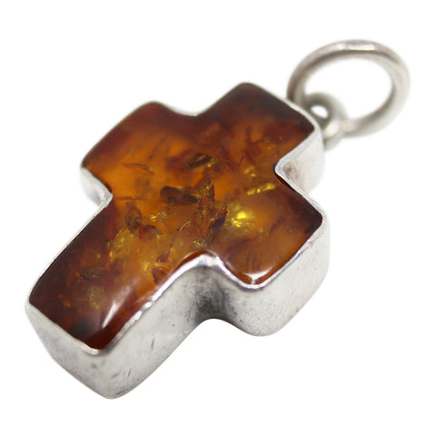 Beautiful Vintage Amber Solid Silver Cross Pendant Hallmarked 925 Religion Christianity
