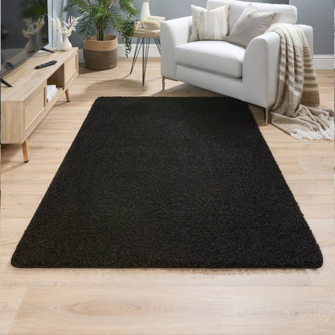 Waschbarer schwarzer Shaggy-Teppich