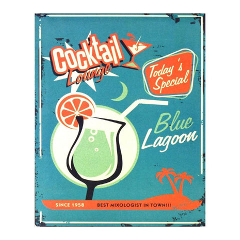 Retro Blue Lagoon Cocktail Lounge Metal Bar Sign