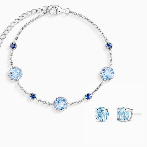 Schmuckset aus Sterlingsilber mit blauem Saphir und blauem Topas
