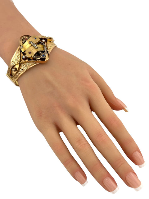Armband – 14 Karat Gelbgold, antikes viktorianisches 14-Karat-Goldarmband – 1880er Jahre
