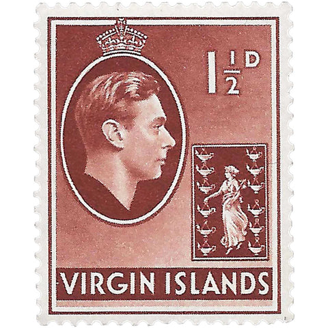 British Virgin Islands Stamp George VI 1943 1½ d Pence Seal of the colony