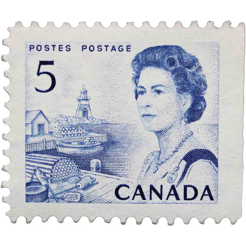 Canada 1967 5 - Canadian Cent Postage Stamp Queen Elizabeth II, fishing port on the Atlantic coast