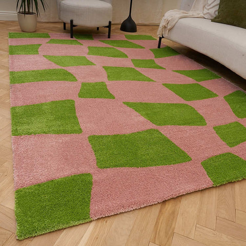 Joli Tapis à Carreaux Vert et Rose
