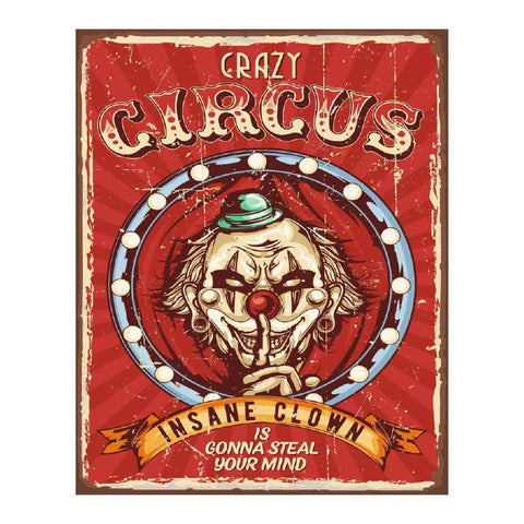 Crazy Circus Insane Clown Metal Sign Plaque
