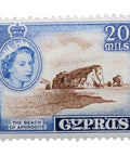 Cyprus 1955 Queen Elizabeth II & Beach of Aphrodite 20 Cypriot mil Stamp
