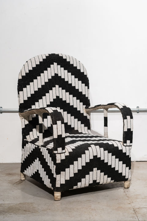 Yoruba Royal Beaded Chair Geometric Black and White