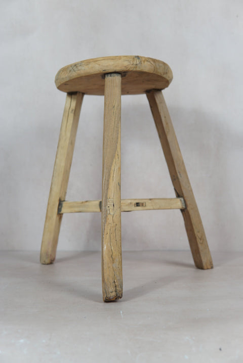 Vintage Rustic Round Stool - Elm wood - 48.2