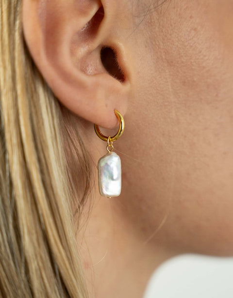 Rectangle Link Pearl Earrings