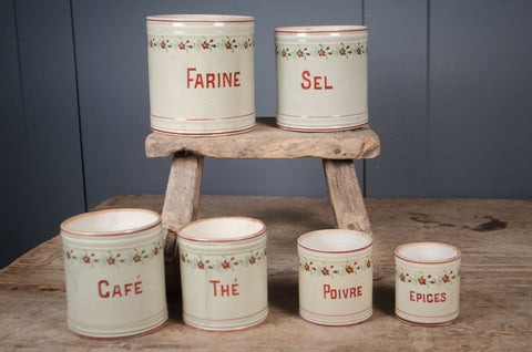 Set of six Vintage French Ceramic Kitchen Canisters