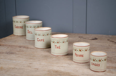 Set of six Vintage French Ceramic Kitchen Canisters