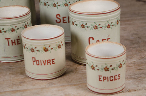 Set of six Vintage French Ceramic Kitchen Canisters