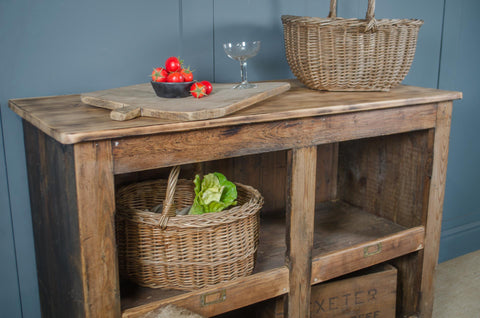 Antique Solid Pine Open Shelving Kitchen Unit