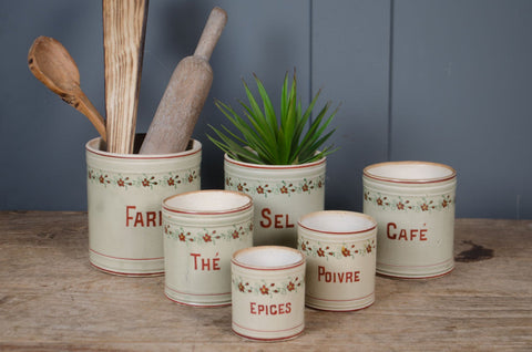 Set of six Vintage French Ceramic Kitchen Canisters