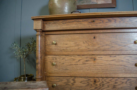 Antique French Solid Oak Column Chest of Drawers