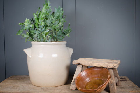Large French Grey Glazed Stoneware Confit Jar