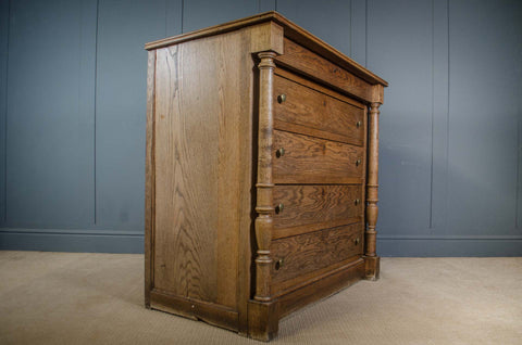 Antique French Solid Oak Column Chest of Drawers