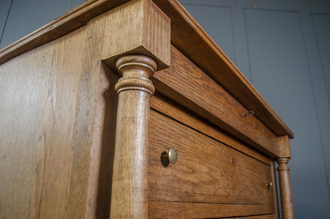 Antique French Solid Oak Column Chest of Drawers