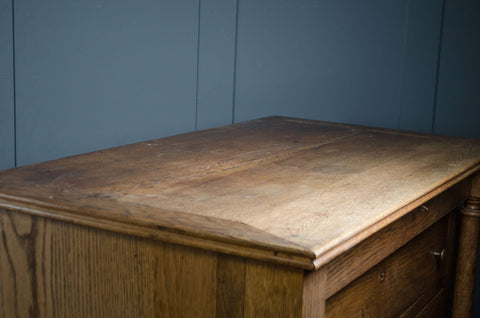 Antique French Solid Oak Column Chest of Drawers