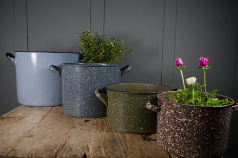 Medium - Vintage Double Handled Enamel Buckets