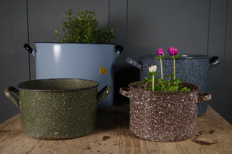 Medium - Vintage Double Handled Enamel Buckets