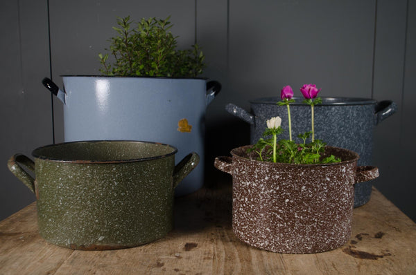 Medium - Vintage Double Handled Enamel Buckets