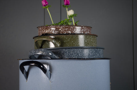 Medium - Vintage Double Handled Enamel Buckets