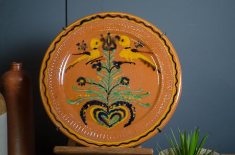 Vintage French Folk Art Terracotta Platter