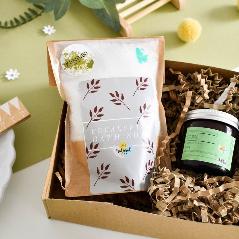 Breathe At Home Spa Set | Eucalyptus, Rosemary & Peppermint Bath & Body Gift | Natural Self-Care Kit