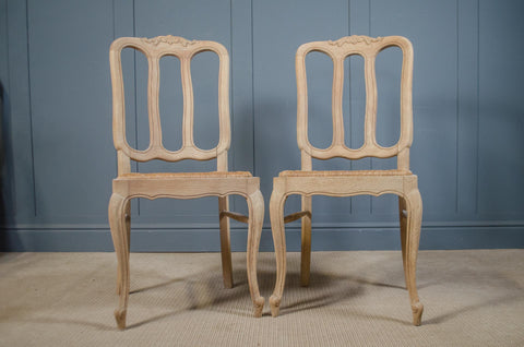 French Extending Oak Parquet Dining Table & Six Rush Seat Chairs