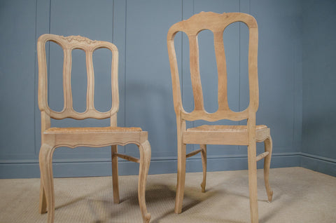 French Extending Oak Parquet Dining Table & Six Rush Seat Chairs