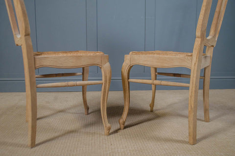 French Extending Oak Parquet Dining Table & Six Rush Seat Chairs