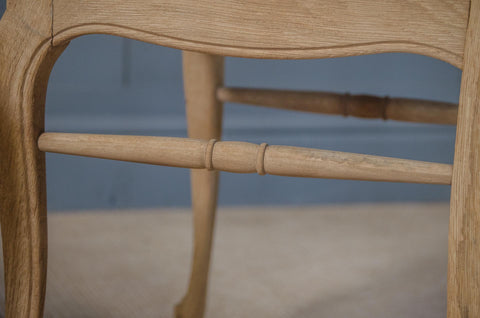 French Extending Oak Parquet Dining Table & Six Rush Seat Chairs