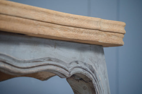 French Extending Oak Parquet Dining Table & Six Rush Seat Chairs