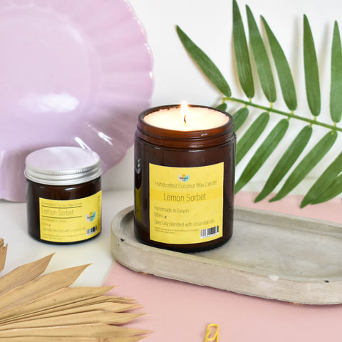 Lemon Sorbet Hand-Poured Coconut Wax Candle | Citrus & Natural Aromatherapy | Vegan, Eco-Friendly Candle | 2 Size Options