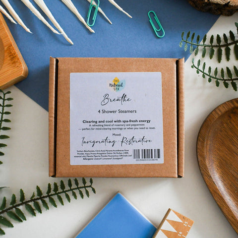 Breathe Shower Steamers | Eucalyptus, Rosemary & Peppermint Aromatherapy | Energising & Refreshing Shower Fizzers | Set of 4